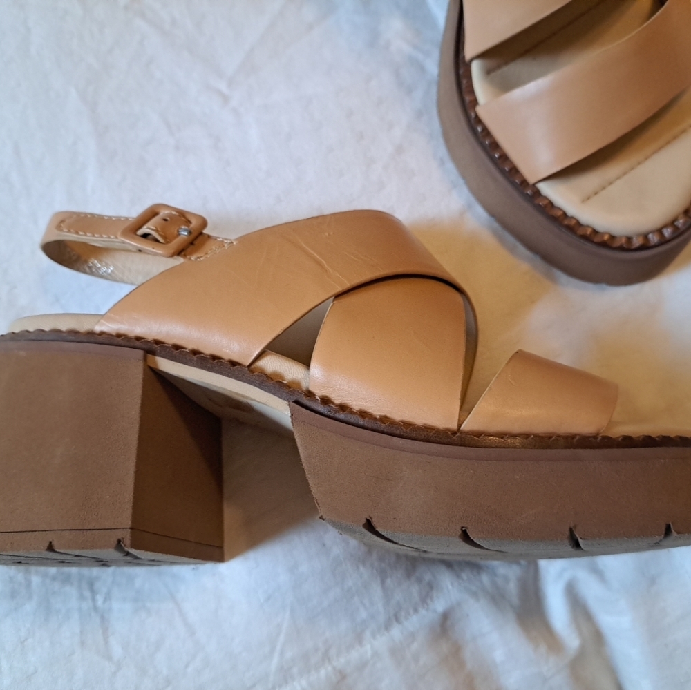 Elvio Zanon Slingback Heels Chunky Heel Sandals Neutral Leather 8.5 EUC - Picture 4 of 8